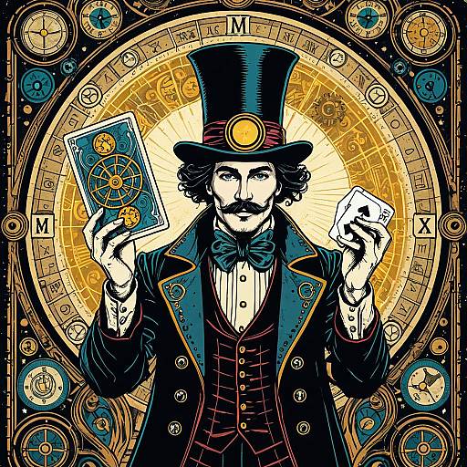 Steampunk Magician Tarot Card Illustration