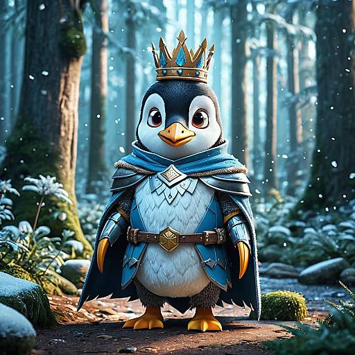 Anthropomorphic Penguin Knight in Blue Armor