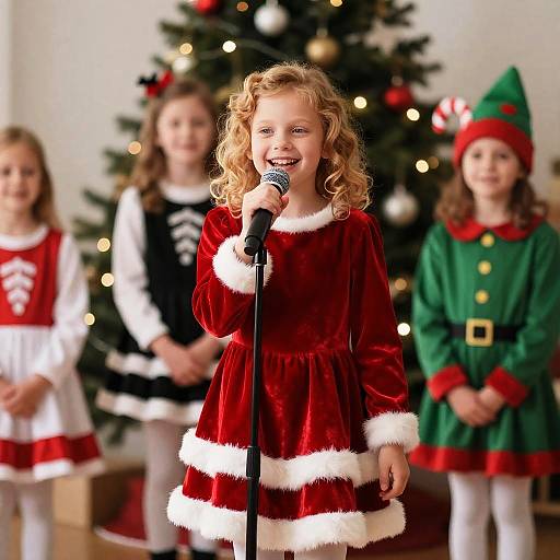 Festive Young Singer Amid Christmas Cheer