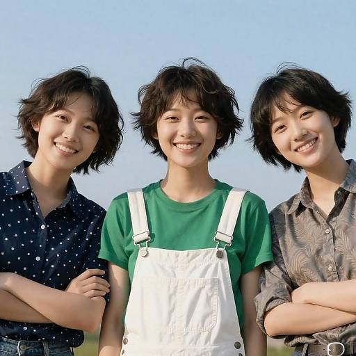 Cheerful Group Under Bright Blue Sky