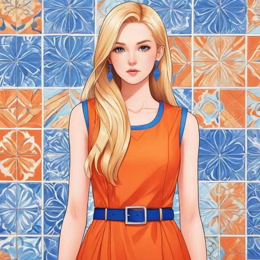Confident Anime Woman in Orange Dress