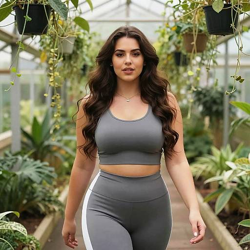 Curvy Woman in Athleisure Greenhouse