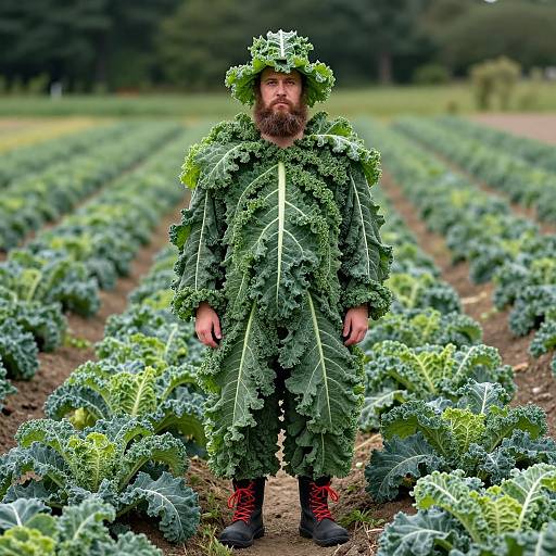 Man in Kale Leaf Outfit in Field