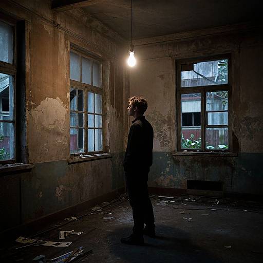 Man in Dark Abandoned Warehouse