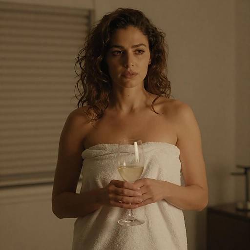 Woman in Towel Holding Wine