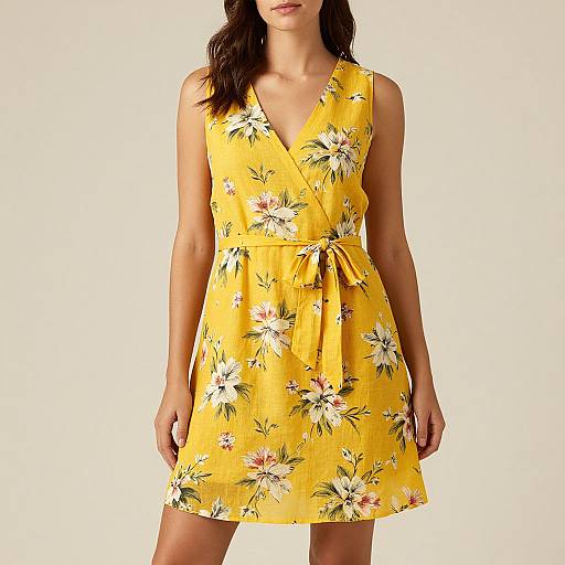 Elegant Yellow Floral Linen Dress