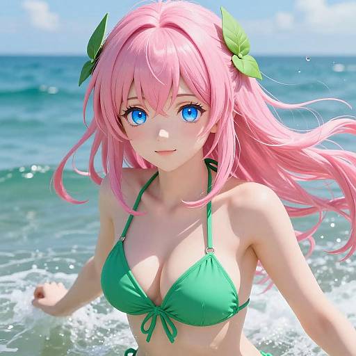 Vibrant Anime Beach Scene with Woman