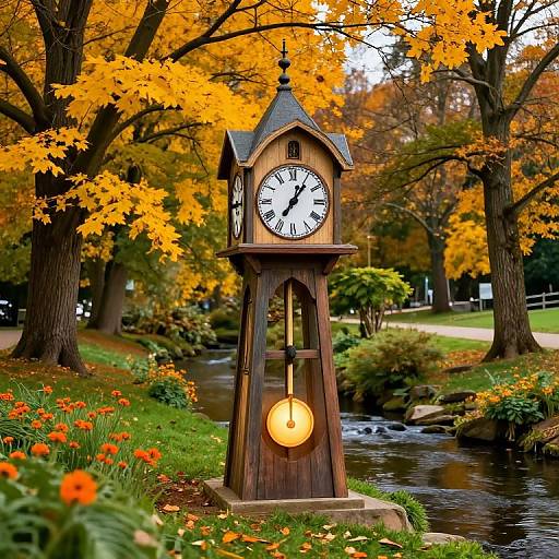 Whimsical Autumn Clock Tower Scene