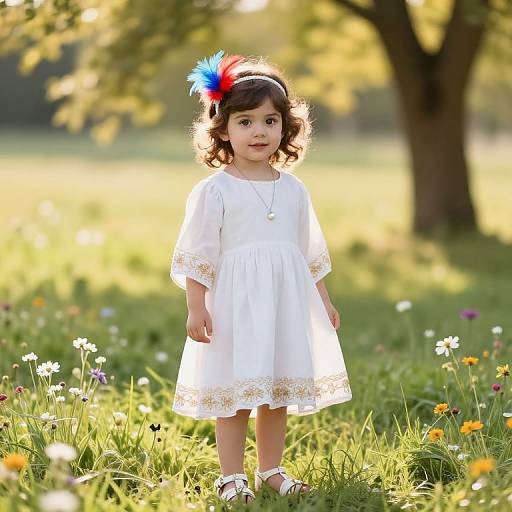 Curious Girl in Sunlit Meadow