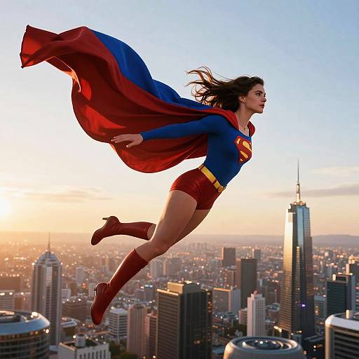 Super Girl Soaring Over Futuristic City