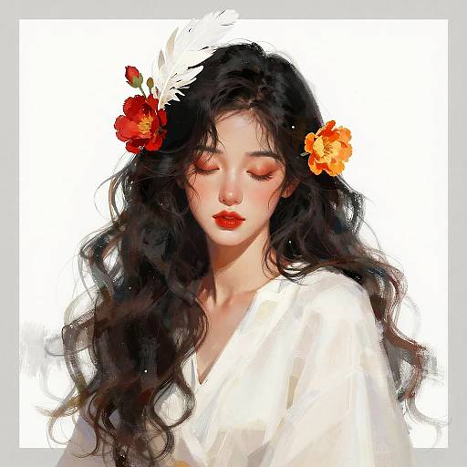 Serene Woman with Floral Headpiece