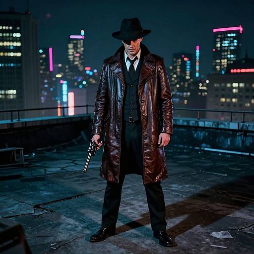 Neon-Lit Cyberpunk Gangster Rooftop