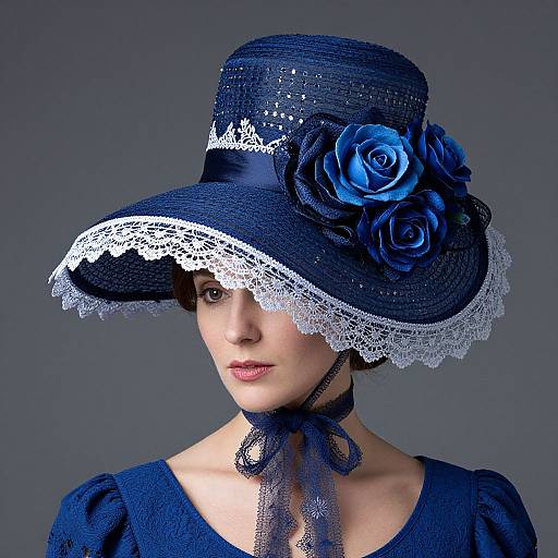Ornate Blue Hat Woman Portrait