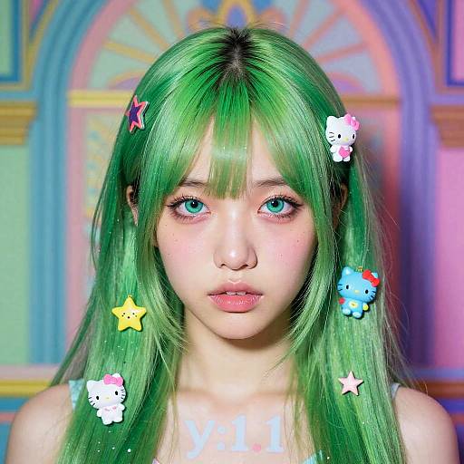 Portrait of Girl with Electric Green Hair and Sanrio Ornaments