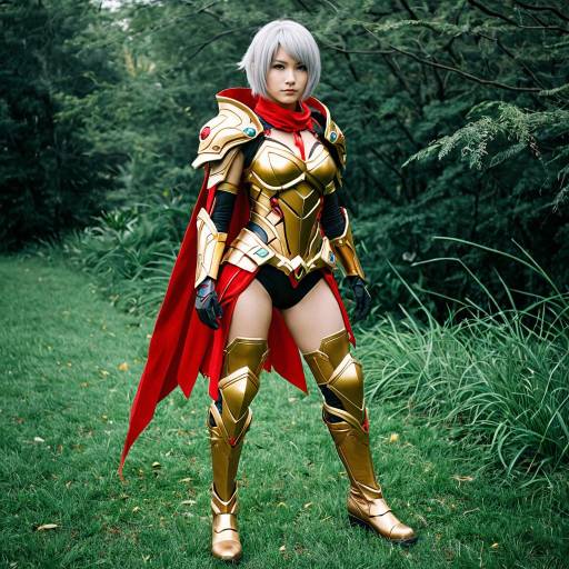 Cosplay in Golden Armor with Red Cape