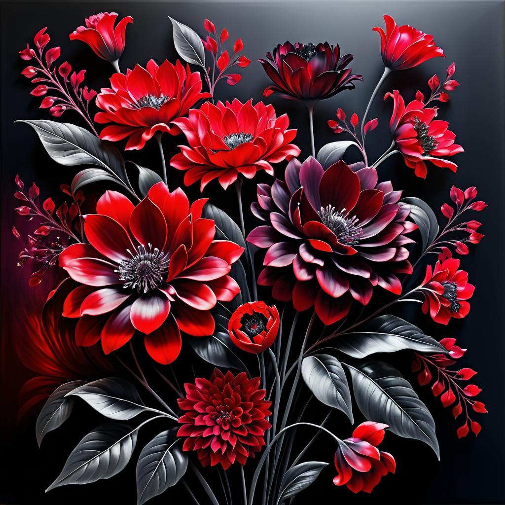 Vibrant Floral Elegance in Charcoal and Ruby