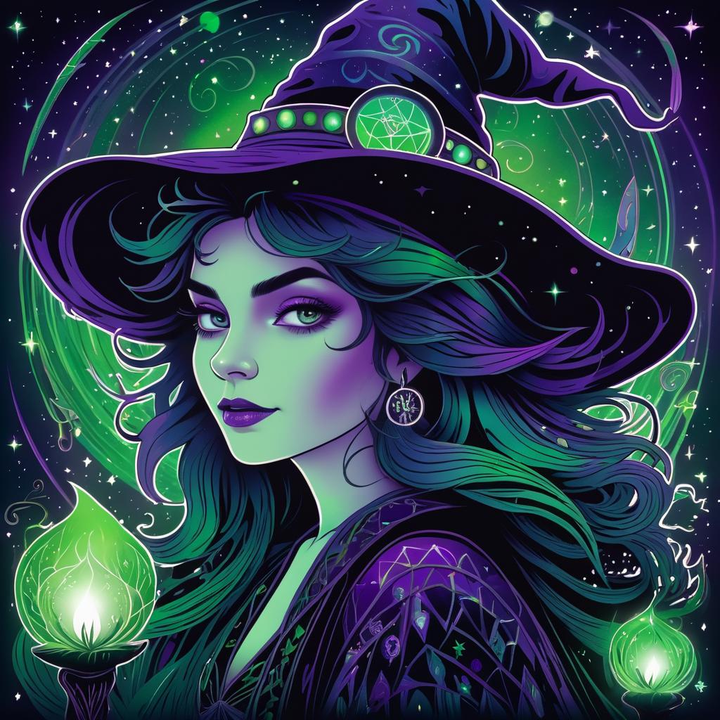 Whimsical Witch Illustration with Vibrant Colors