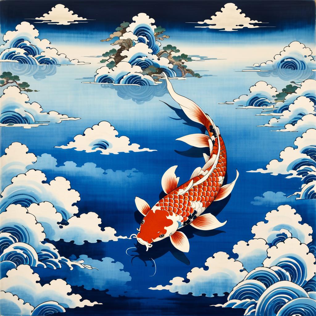 Koi Fish in Serene Cloudy Sky