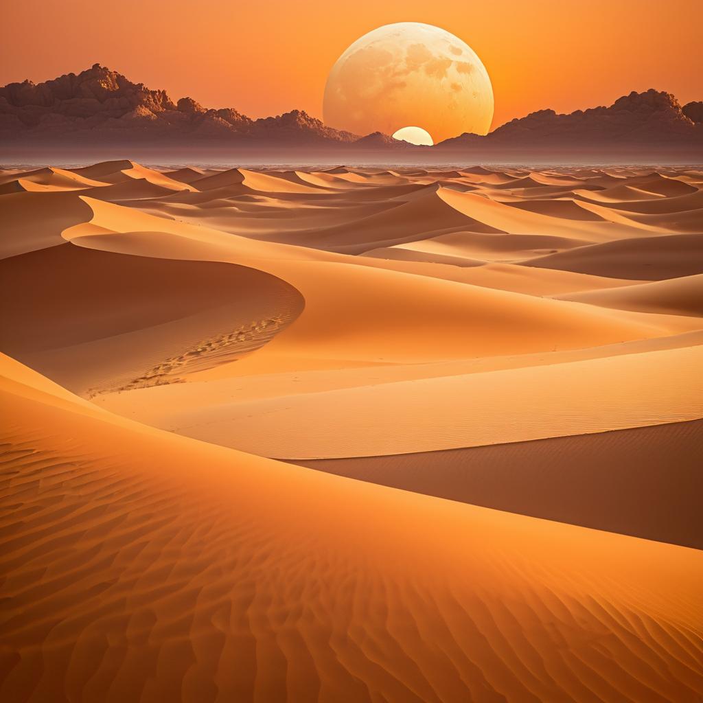 Golden Moonrise Over Desert Dunes