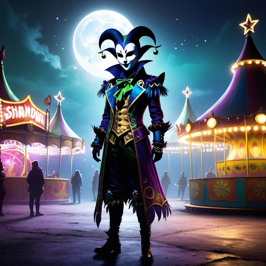 Mysterious Jester in Enchanted Fairground