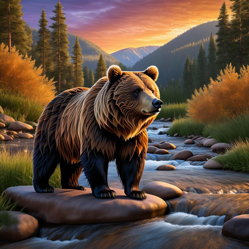 Majestic Bear in River Valley at Dusk