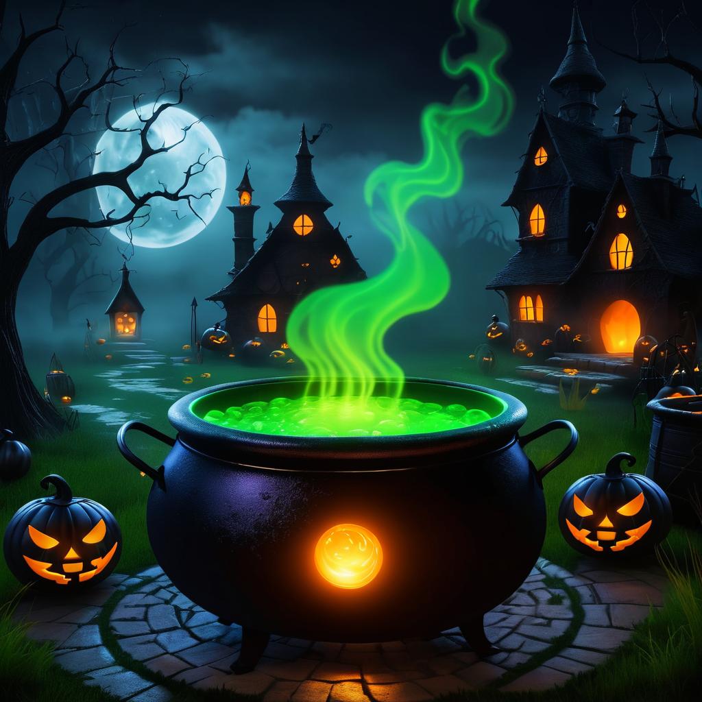 Eerie Halloween Cauldron with Glowing Eyes