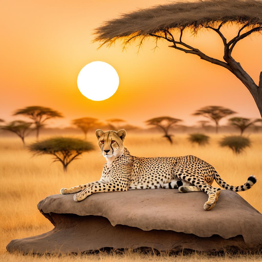 Cheetah Relaxing in African Sunset