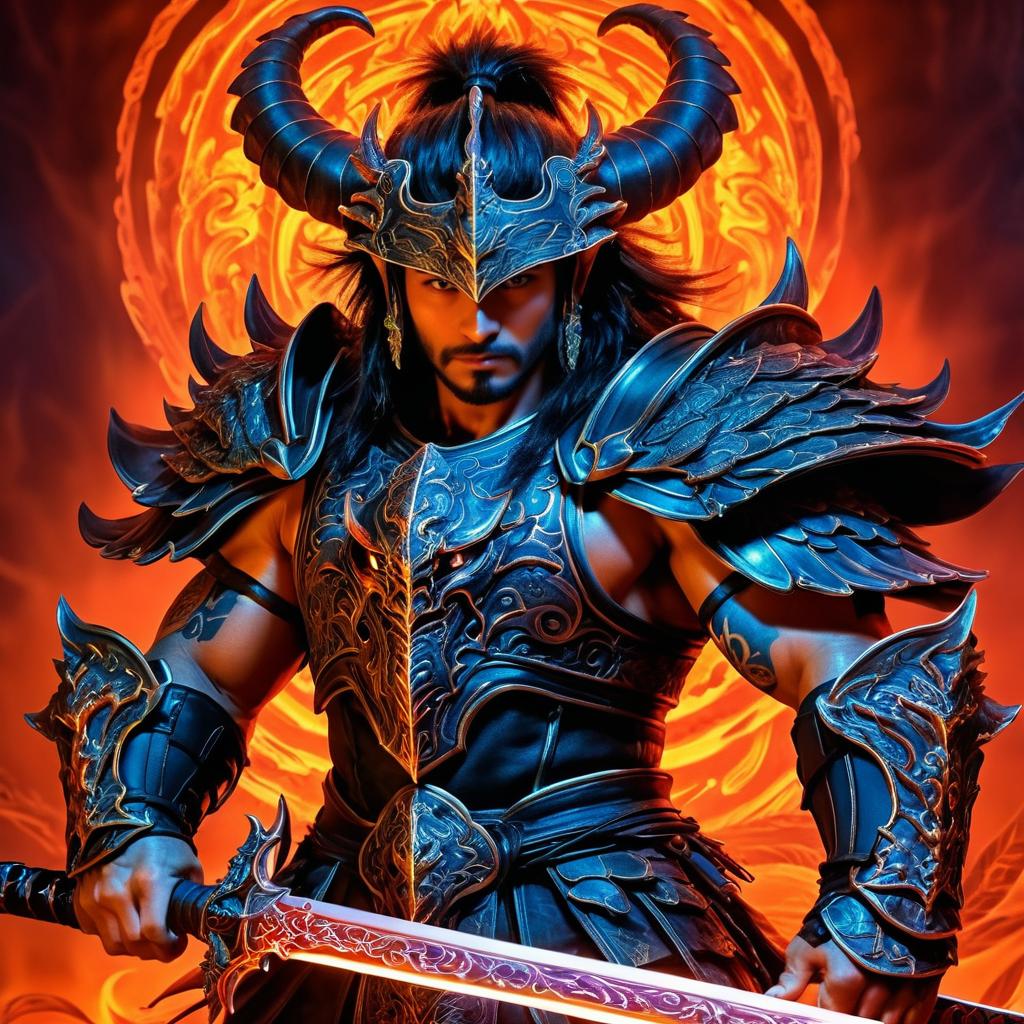 Fierce Dragon Warrior in Fiery Portrait