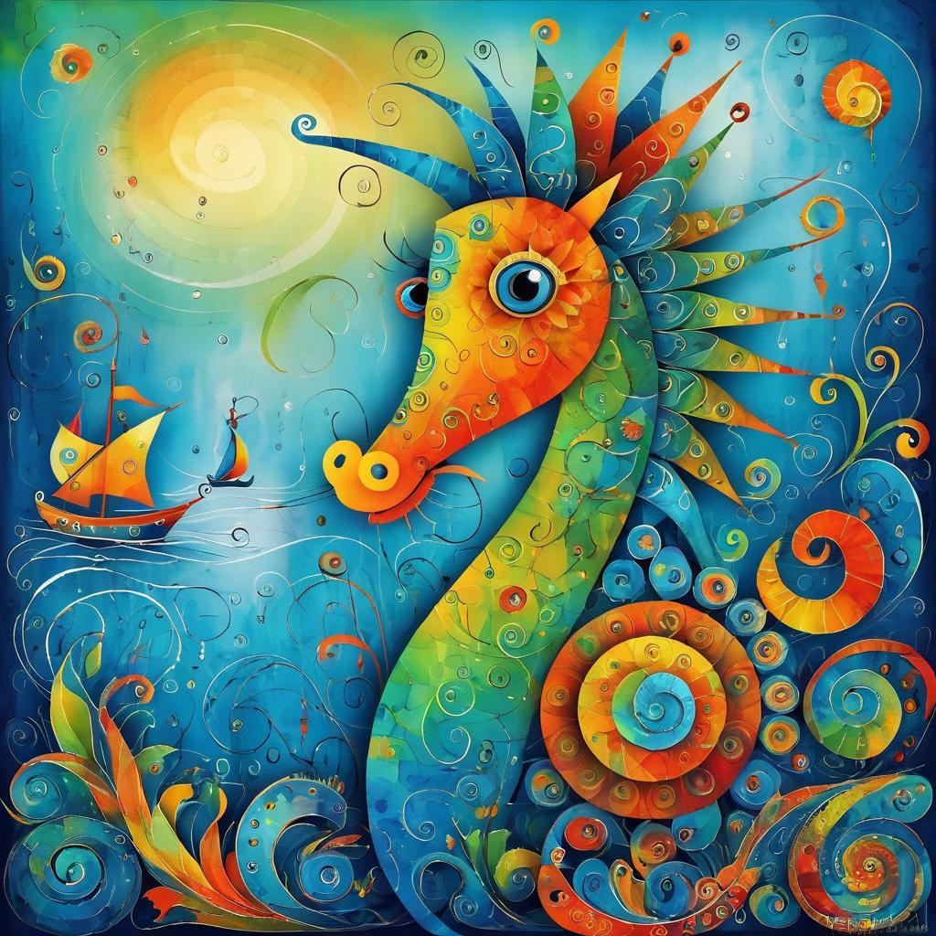 Vibrant Seahorse Art: Jansson Meets Picasso