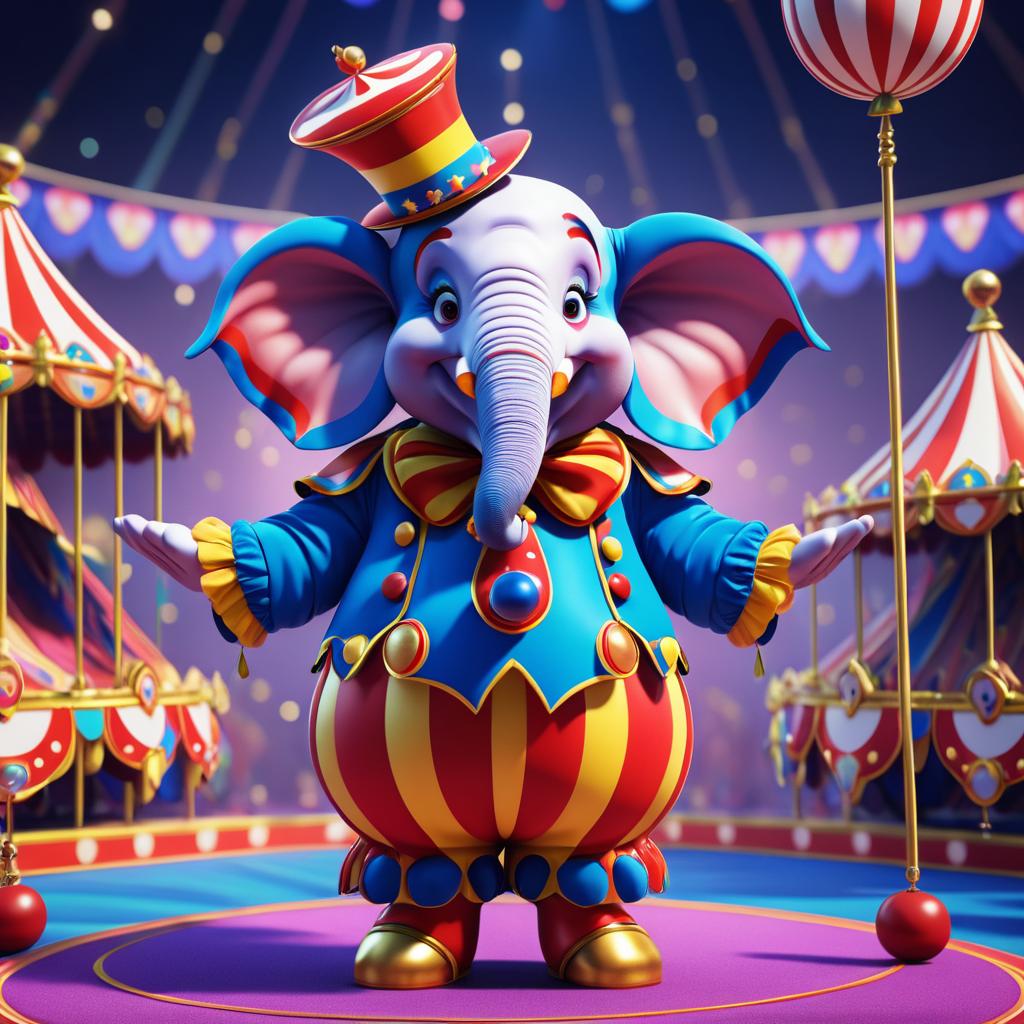 Hyper-Detailed Circus Elephant in Clown Costume