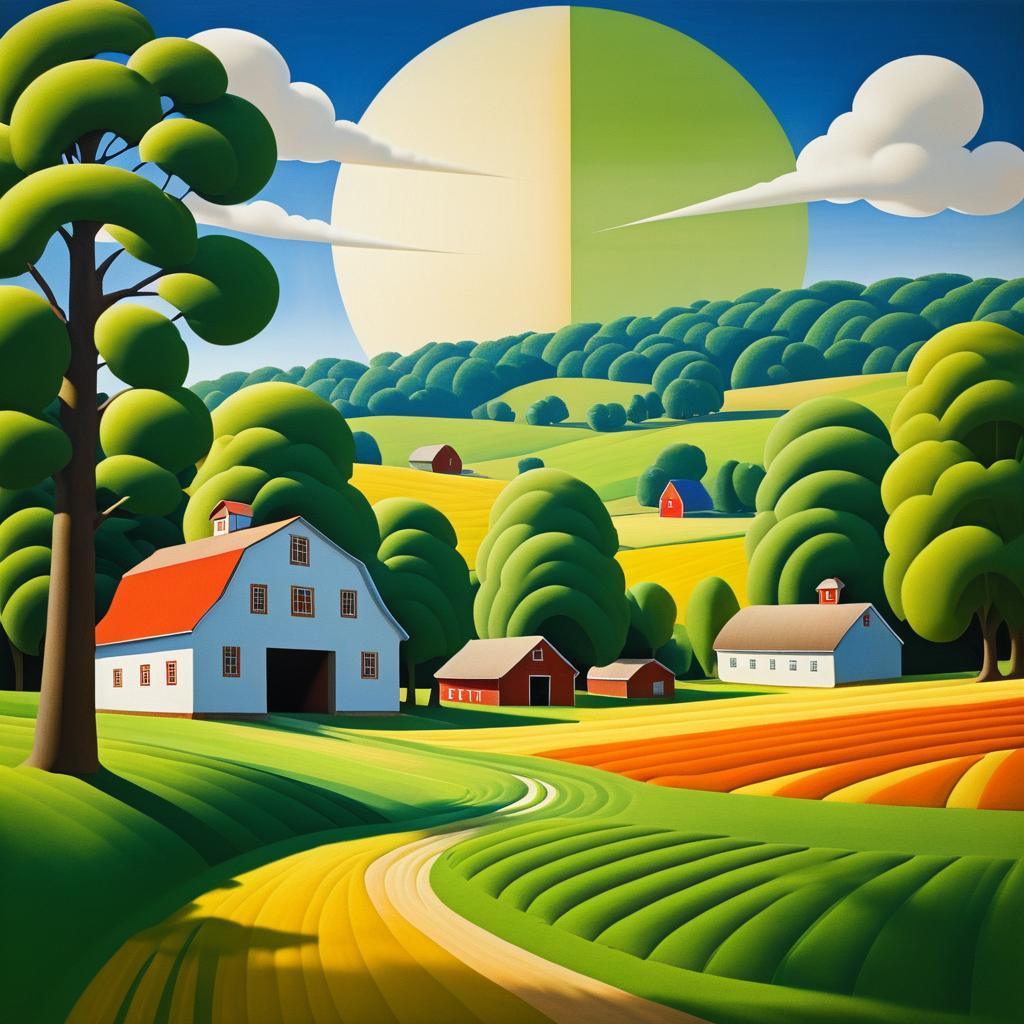 Rural Farm Scene in American Folk Art Style