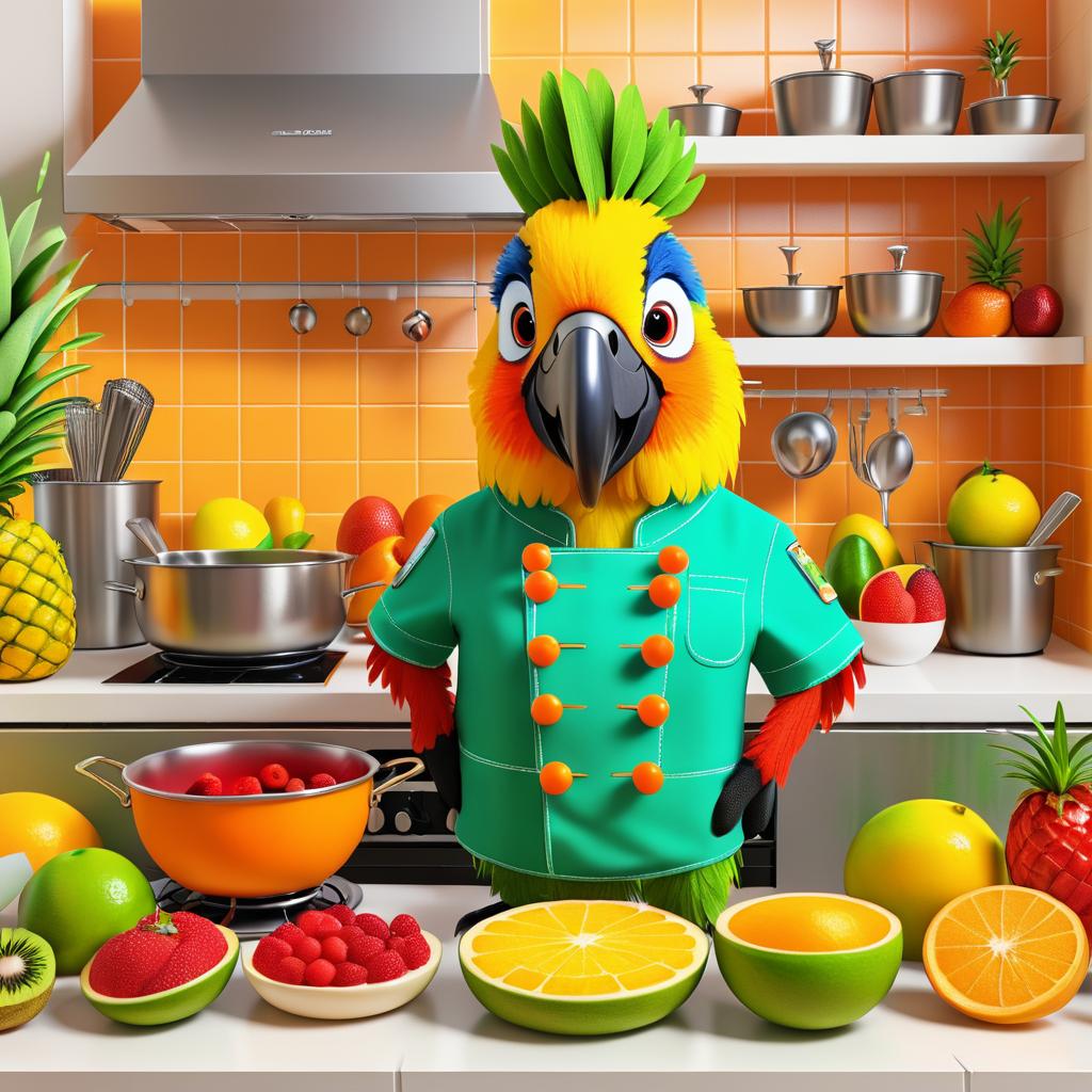 Whimsical Parrot Chef in the Kitchen