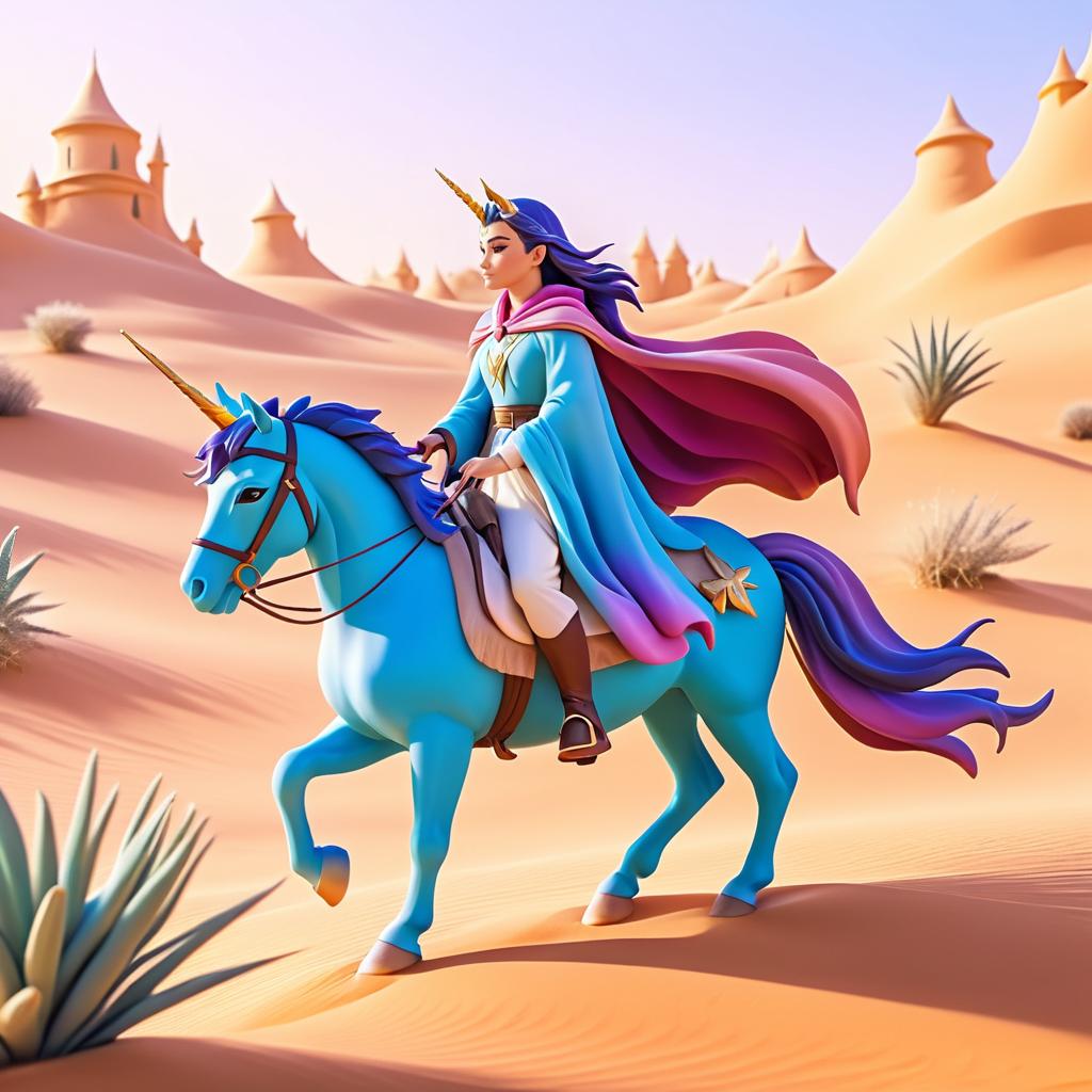 Brave Unicorn Journey in Magical Desert