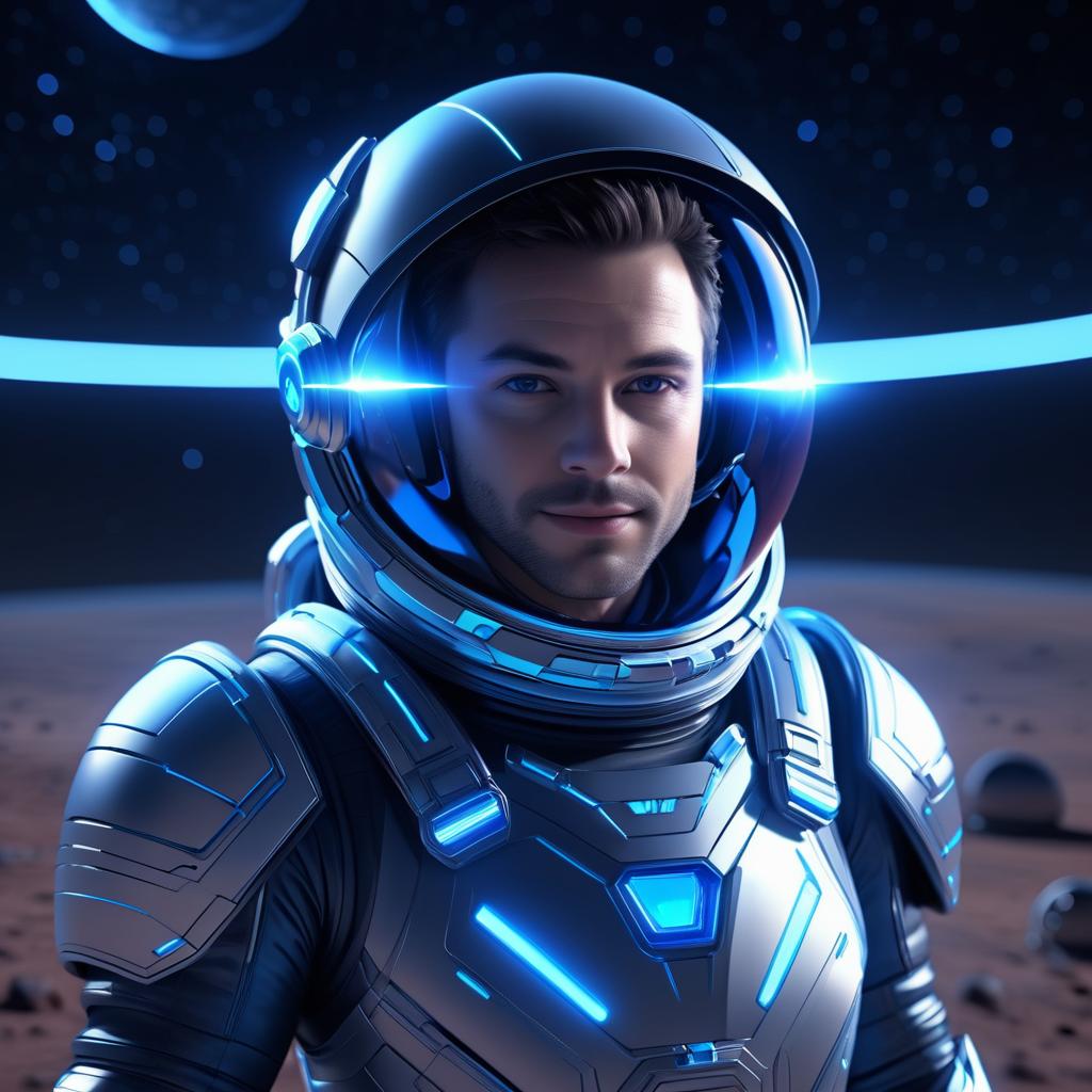 Futuristic Space Explorer in Moonlit Scene