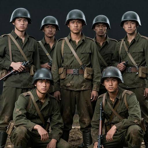 Eight Soldiers in Intense Formation