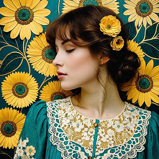 Young Woman in Lace Blouse with Floral Hair Accessories