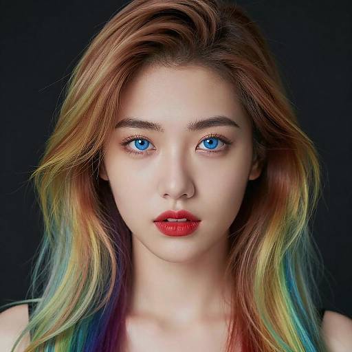 Young Woman with Rainbow Hair and Blue Eyes