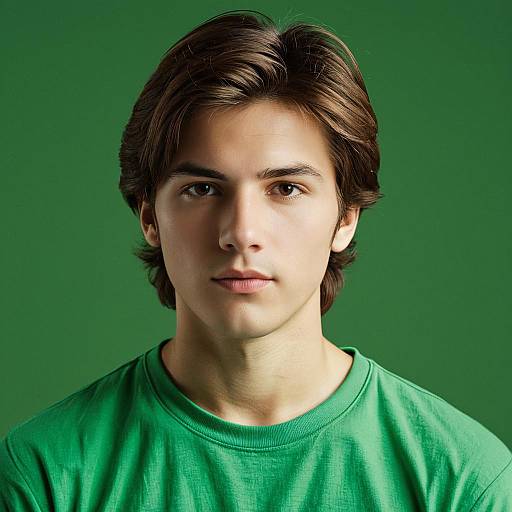 Young Man in Green Shirt with Brown Hair