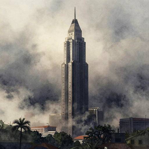 Neo-Futuristic Spire in Foggy Dawn