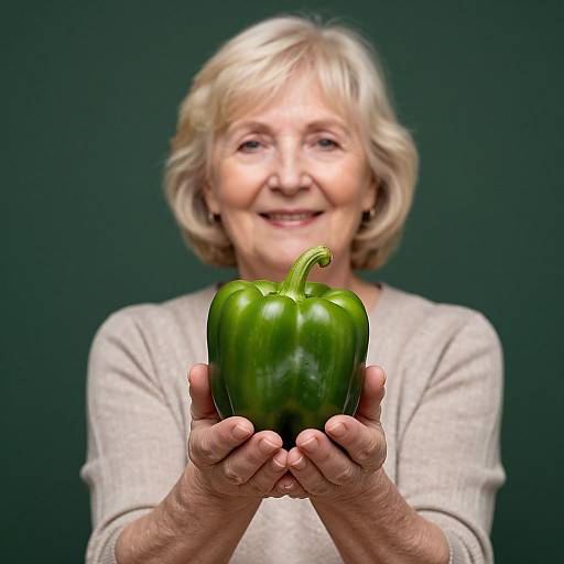 Smiling Senior Woman Holding Bell Pepper