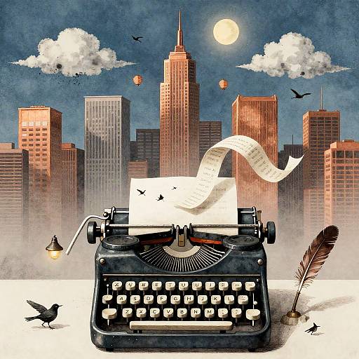 Typewriter Skyline at Copper-Cerulean Dawn