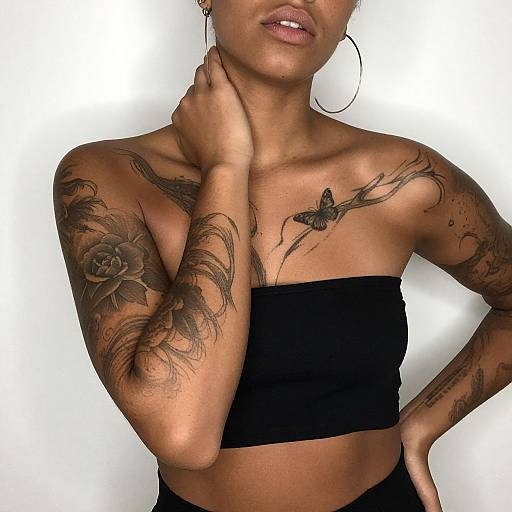 Tattooed Woman Portrait with Hoop Earrings