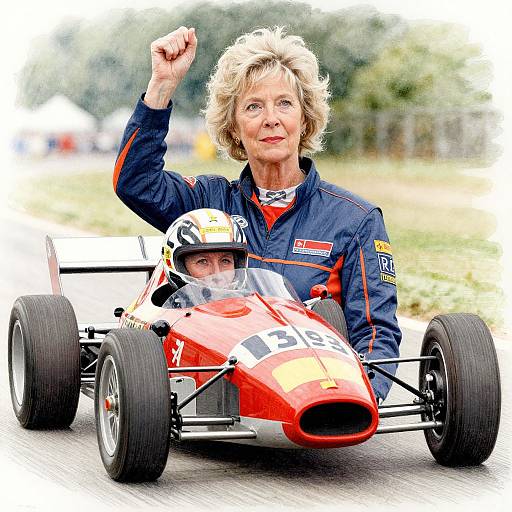 Victorious Alluring Older Woman Racer