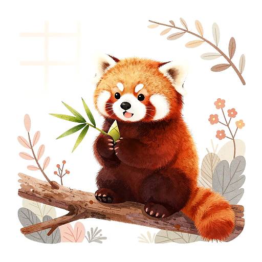 Cheerful Red Panda Pastel Illustration