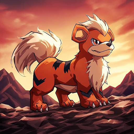 Illustration of Growlithe, pokemon in the style of Ray-k