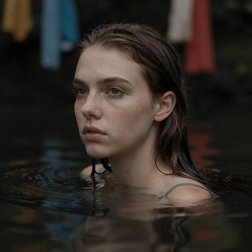 Moody Portrait: Woman in Reflective Water