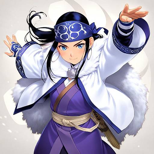 Illustration of Asirpa, golden kamuy in the style of Po-ju