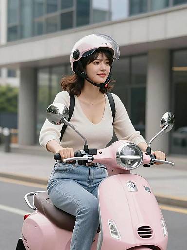 Playful Italian Woman on Pink Scooter