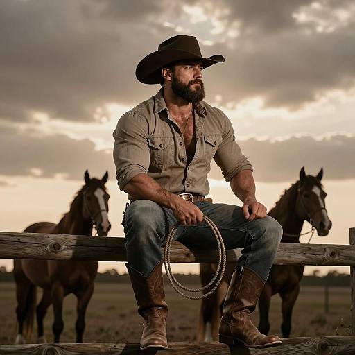 Cowboy Portrait at Sunset with Lasso