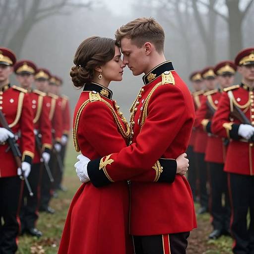Romantic Embrace in Military Uniform